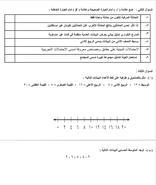 اختبار رياضيات ثاني متوسط الفصل الثاني1